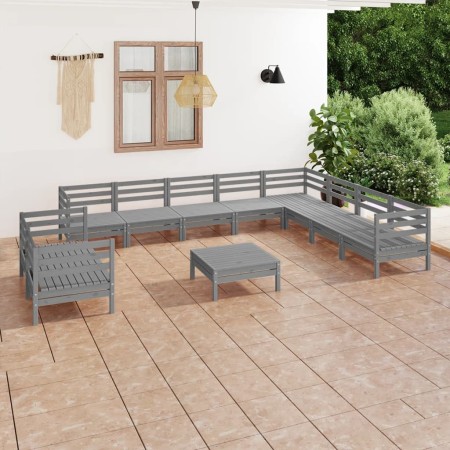 Juego de muebles de jardín 11 piezas madera maciza de pino gris en Conjuntos de jardín | Comprar online en Foro24