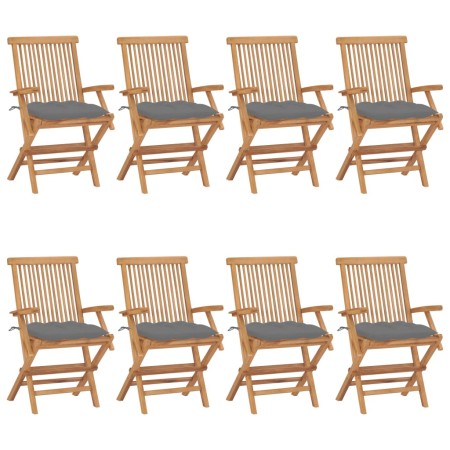 Gartenstühle 8 Stück aus massivem Teakholz mit grauen Kissen von vidaXL, Gartenstühle - Ref: Foro24-3072905, Preis: 641,65 €,...