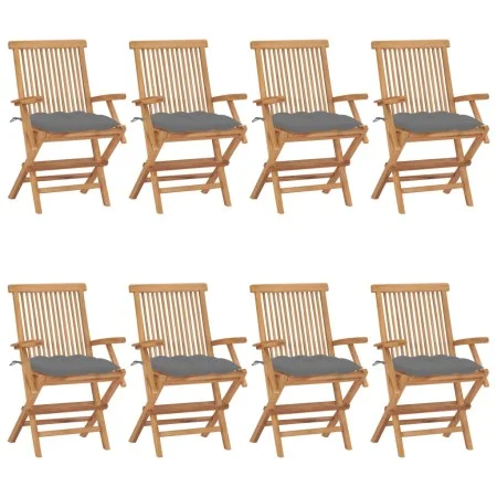 Sillas de jardín 8 uds madera maciza de teca con cojines grises de vidaXL, Sillas de jardín - Ref: Foro24-3072905, Precio: 61...