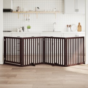 Puerta para perros plegable 4 paneles madera álamo marrón 320cm