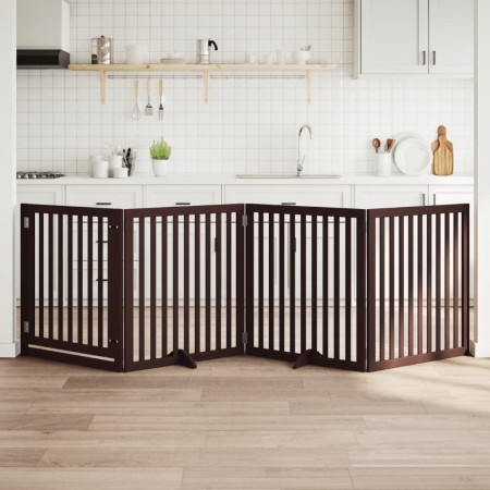 Puerta para perros plegable 4 paneles madera álamo marrón 320cm