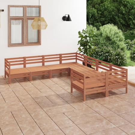 Juego muebles de jardín 8 piezas madera maciza pino marrón miel