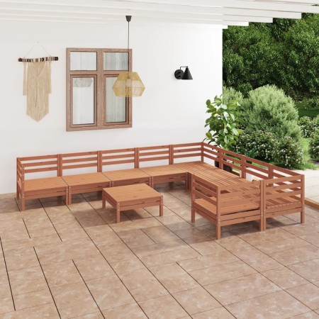Juego muebles de jardín 10 pzas madera maciza pino marrón miel