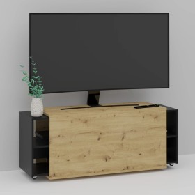 FMD Mueble para TV negro y roble artesanal 194,5x39,9x49,2 cm