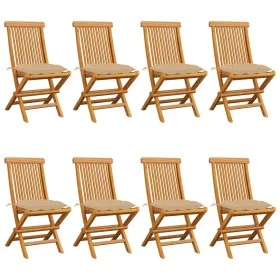 Gartenstühle 8 Einheiten aus Teakholz mit beigen Kissen von vidaXL, Gartenstühle - Ref: Foro24-3072935, Preis: 488,89 €, Raba...