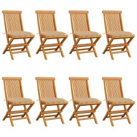 Sillas de jardín 8 unidades madera de teca con cojines beige de vidaXL, Sillas de jardín - Ref: Foro24-3072935, Precio: 510,4...