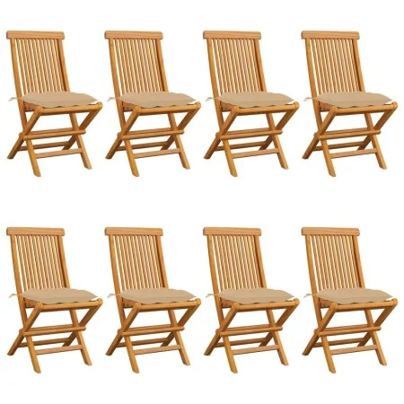 Garden chairs 8 units teak wood with beige cushions by vidaXL, Garden chairs - Ref: Foro24-3072935, Price: 508,64 €, Discount: %
