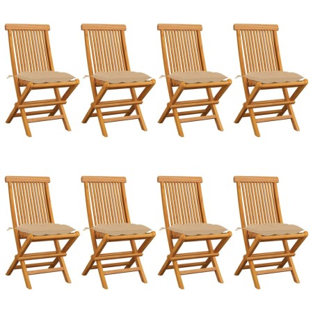 Gartenstühle 8 Einheiten aus Teakholz mit beigen Kissen von vidaXL, Gartenstühle - Ref: Foro24-3072935, Preis: 510,43 €, Raba...