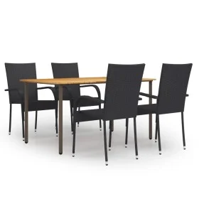 5-teiliges Garten-Essmöbel-Set aus schwarzem Rattan von vidaXL, Gartensets - Ref: Foro24-3072492, Preis: 350,23 €, Rabatt: %