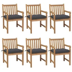 Gartenstühle 6 Stück massives Teakholz mit anthrazitfarbenen Kissen von vidaXL, Gartenstühle - Ref: Foro24-3073046, Preis: 96...