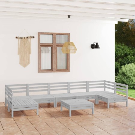 Juego de muebles de jardín 8 piezas madera maciza pino blanco