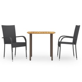 3-teiliges Garten-Ess-Set aus schwarzem synthetischem Rattan von vidaXL, Gartensets - Ref: Foro24-3072482, Preis: 212,69 €, R...