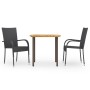 3-teiliges Garten-Ess-Set aus schwarzem synthetischem Rattan von vidaXL, Gartensets - Ref: Foro24-3072482, Preis: 212,69 €, R...