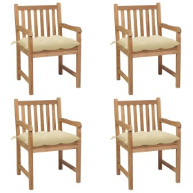 Gartenstühle mit Kissen 4 Stück cremeweißes Teakholz von vidaXL, Gartenstühle - Ref: Foro24-3073021, Preis: 631,50 €, Rabatt: %