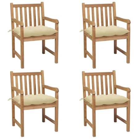 Sillas de jardín con cojines 4 uds madera de teca blanco crema de vidaXL, Sillas de jardín - Ref: Foro24-3073021, Precio: 604...
