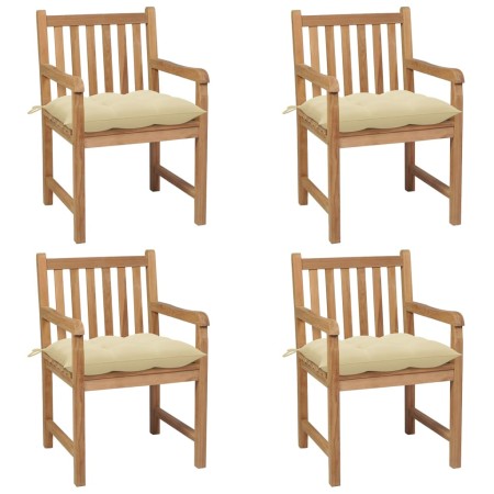 Sillas de jardín con cojines 4 uds madera de teca blanco crema de vidaXL, Sillas de jardín - Ref: Foro24-3073021, Precio: 631...
