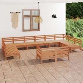 Juego muebles de jardín 12 pzas madera maciza pino marrón miel
