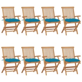 Gartenstühle 8 Einheiten aus Teakholz mit hellblauen Kissen von vidaXL, Gartenstühle - Ref: Foro24-3072908, Preis: 656,10 €, ...