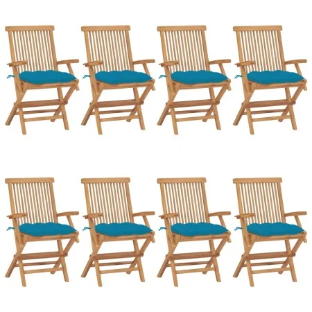 Garden chairs 8 units teak wood with light blue cushions by vidaXL, Garden chairs - Ref: Foro24-3072908, Price: 639,46 €, Dis...