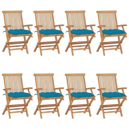 Gartenstühle 8 Einheiten aus Teakholz mit hellblauen Kissen von vidaXL, Gartenstühle - Ref: Foro24-3072908, Preis: 629,26 €, ...