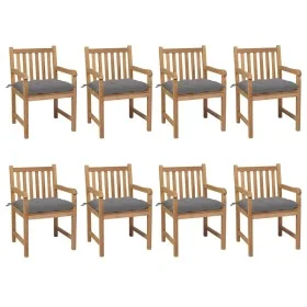Gartenstühle 8 Stück massives Teakholz, graue Kissen von vidaXL, Gartenstühle - Ref: Foro24-3073074, Preis: 1,00 €, Rabatt: %