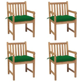 Garden chairs 4 units solid teak wood with green cushions by vidaXL, Garden chairs - Ref: Foro24-3073024, Price: 607,41 €, Di...