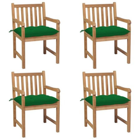 Gartenstühle 4 Stk. massives Teakholz mit grünen Kissen von vidaXL, Gartenstühle - Ref: Foro24-3073024, Preis: 607,41 €, Raba...