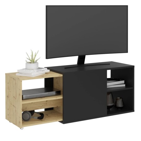 FMD Mueble de TV con 2 compartimentos abiertos negro y roble