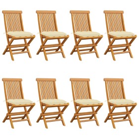 Gartenstühle 8 Stück aus massivem Teakholz mit cremeweißen Kissen von vidaXL, Gartenstühle - Ref: Foro24-3072934, Preis: 510,...