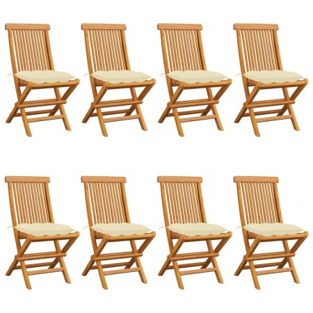 Gartenstühle 8 Stück aus massivem Teakholz mit cremeweißen Kissen von vidaXL, Gartenstühle - Ref: Foro24-3072934, Preis: 510,...