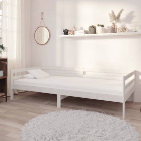 Sofá cama con colchón madera de pino maciza blanco 90x200 cm Sofá cama con colchón madera de pino maciza blanco 90x200 cm