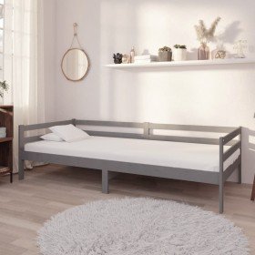 Sofá cama con colchón madera de pino maciza gris 90x200 cm Sofá cama con colchón madera de pino maciza gris 90x200 cm