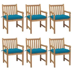 Gartenstühle, 6 Stück, massives Teakholz, hellblaue Kissen von vidaXL, Gartenstühle - Ref: Foro24-3073050, Preis: 959,51 €, R...