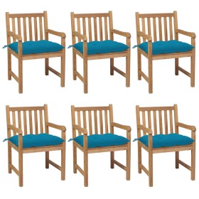Gartenstühle, 6 Stück, massives Teakholz, hellblaue Kissen von vidaXL, Gartenstühle - Ref: Foro24-3073050, Preis: 1,00 €, Rab...
