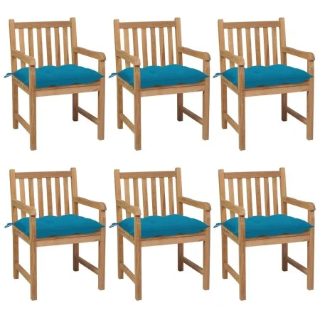 Garden chairs 6 pcs solid teak wood light blue cushions by vidaXL, Garden chairs - Ref: Foro24-3073050, Price: 886,16 €, Disc...