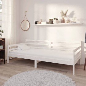 Sofá cama con colchón madera de pino maciza blanco 90x200 cm Sofá cama con colchón madera de pino maciza blanco 90x200 cm