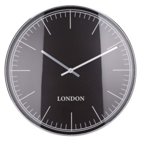 H&S Collection Reloj de pared borde de plata London negro y