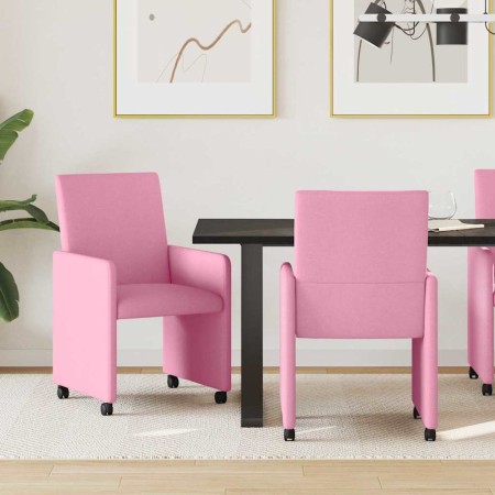 Sillas de comedor con ruedas 2 pcs Rosa 57 x 66 x 94 cm tela