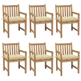 Sillas de jardín 6 uds madera maciza teca cojines crema blanca de vidaXL, Sillas de jardín - Ref: Foro24-3073048, Precio: 882...