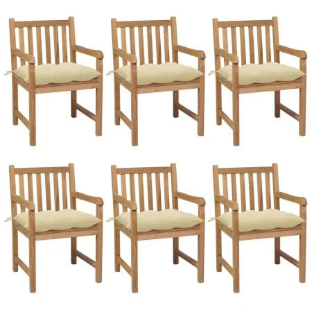 Garden chairs 6 pcs solid teak wood white cream cushions by vidaXL, Garden chairs - Ref: Foro24-3073048, Price: 882,31 €, Dis...
