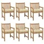 Gartenstühle 6 Stück aus massivem Teakholz, weiße cremefarbene Kissen von vidaXL, Gartenstühle - Ref: Foro24-3073048, Preis: ...