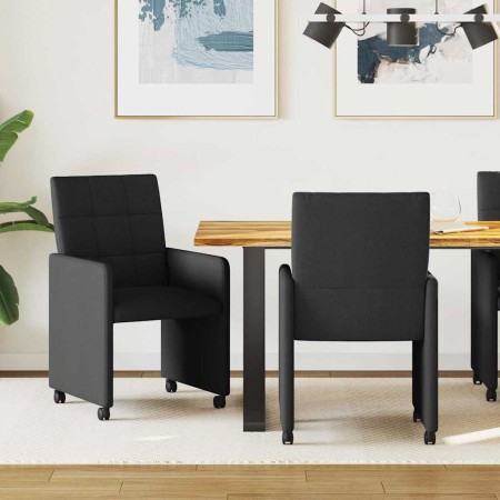Sillas de comedor con ruedas 2 pcs Negro 58 x 65 x 94 cm tela