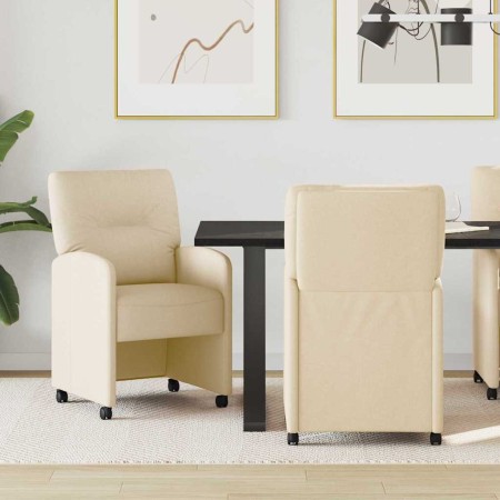 Sillas de comedor con ruedas 2 pcs Crema 57 x 67 x 95 cm tela
