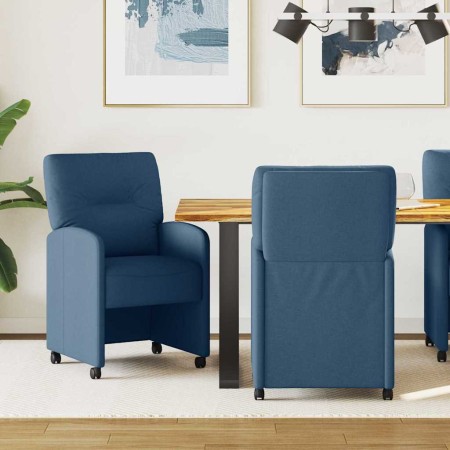 Sillas de comedor con ruedas 2 pcs Azul 57 x 67 x 95 cm tela