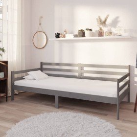Sofá cama con colchón madera de pino maciza gris 90x200 cm Sofá cama con colchón madera de pino maciza gris 90x200 cm