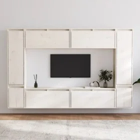 TV-Möbel 8-teilig aus massivem weißem Kiefernholz von vidaXL, TV-Möbel - Ref: Foro24-3100195, Preis: 401,95 €, Rabatt: %