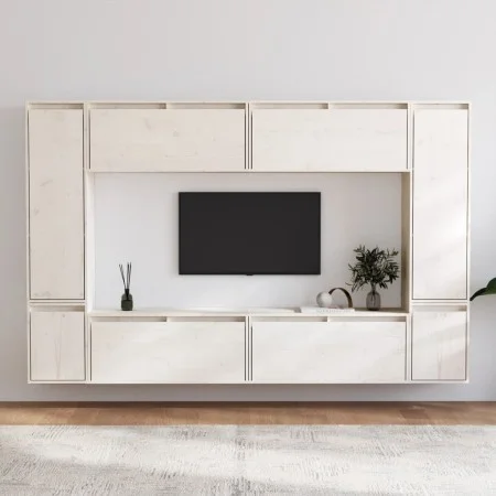 TV-Möbel 8-teilig aus massivem weißem Kiefernholz von vidaXL, TV-Möbel - Ref: Foro24-3100195, Preis: 401,95 €, Rabatt: %