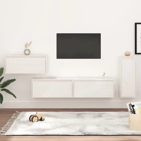 TV-Möbel 4-teilig aus massivem weißem Kiefernholz von vidaXL, TV-Möbel - Ref: Foro24-3100220, Preis: 224,07 €, Rabatt: %