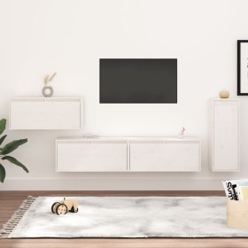 TV-Möbel 4-teilig aus massivem weißem Kiefernholz von vidaXL, TV-Möbel - Ref: Foro24-3100220, Preis: 223,90 €, Rabatt: %