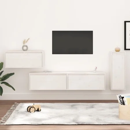 TV-Möbel 4-teilig aus massivem weißem Kiefernholz von vidaXL, TV-Möbel - Ref: Foro24-3100220, Preis: 223,90 €, Rabatt: %